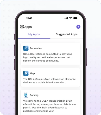 Student customizing dashboard by adding frequently used college apps and exploring tools popular among peers