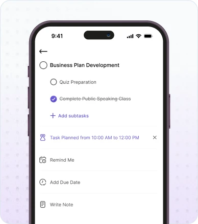 App screens showing smart reminder features and priority settings for tasks and deadlines